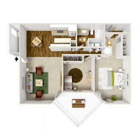 3D floor plan of 2 bedroom 2 bath at Sundial Apartments, Wilsonville Oregon